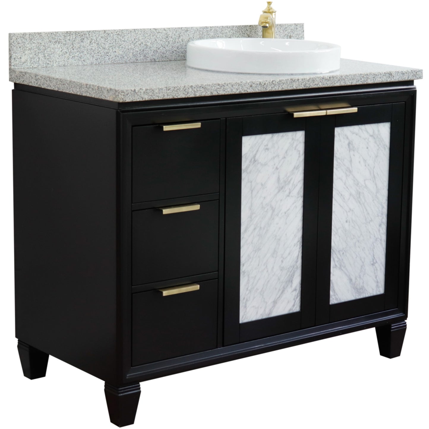 43" Single vanity in Black finish with Gray granite and round sink Right door/Right sink
