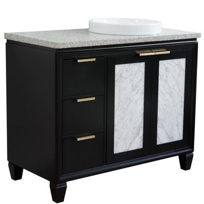 43" Single vanity in Black finish with Gray granite and round sink Right door/Right sink