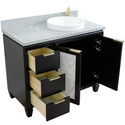 43" Single vanity in Black finish with Gray granite and round sink Right door/Right sink