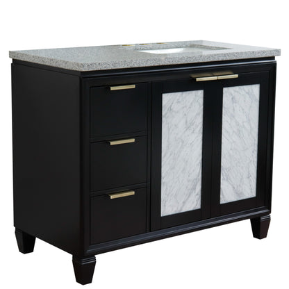 43" Single vanity in Black finish with Gray granite and rectangle sink Right door/Right sink