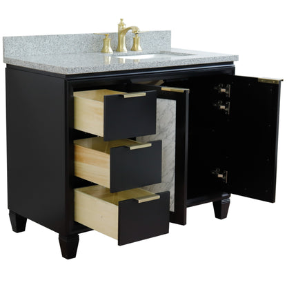 43" Single vanity in Black finish with Gray granite and rectangle sink Right door/Right sink