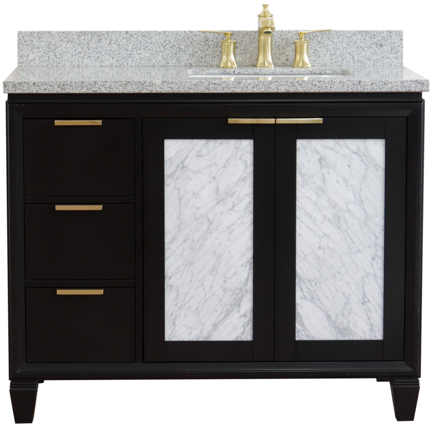 43" Single vanity in Black finish with Gray granite and rectangle sink Right door/Right sink