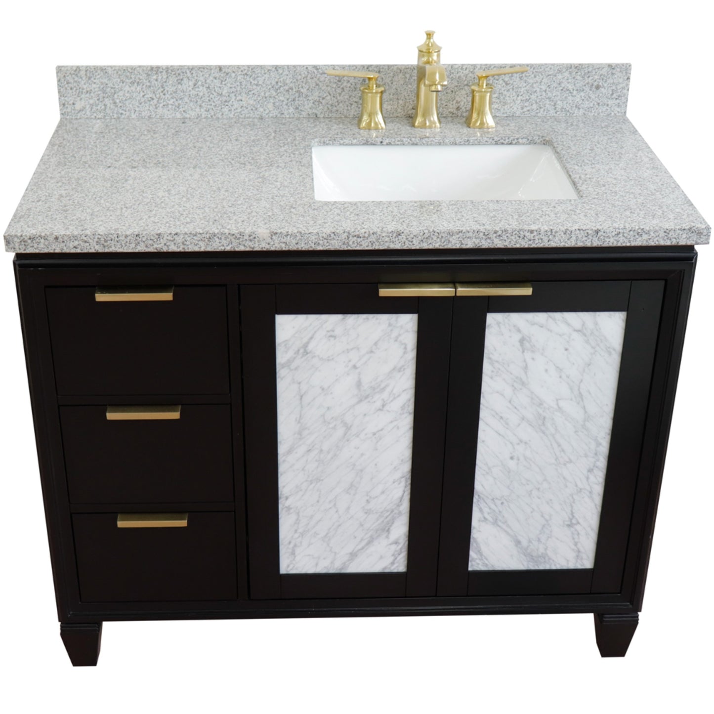 43" Single vanity in Black finish with Gray granite and rectangle sink Right door/Right sink