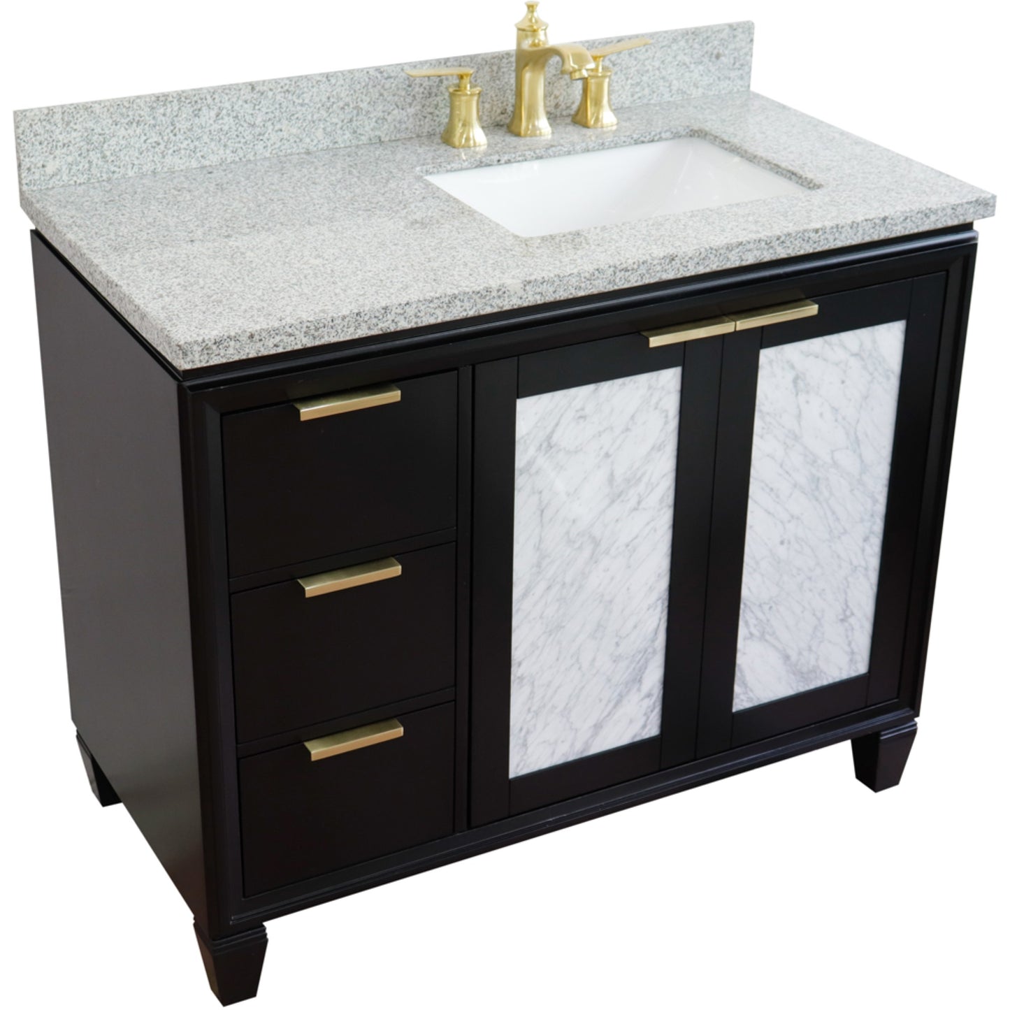 43" Single vanity in Black finish with Gray granite and rectangle sink Right door/Right sink
