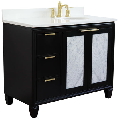 43" Single vanity in Black finish with White engineered stone and oval sink Right door/Right sink