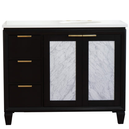 43" Single vanity in Black finish with White engineered stone and oval sink Right door/Right sink