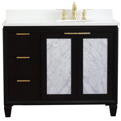 43" Single vanity in Black finish with White engineered stone and oval sink Right door/Right sink