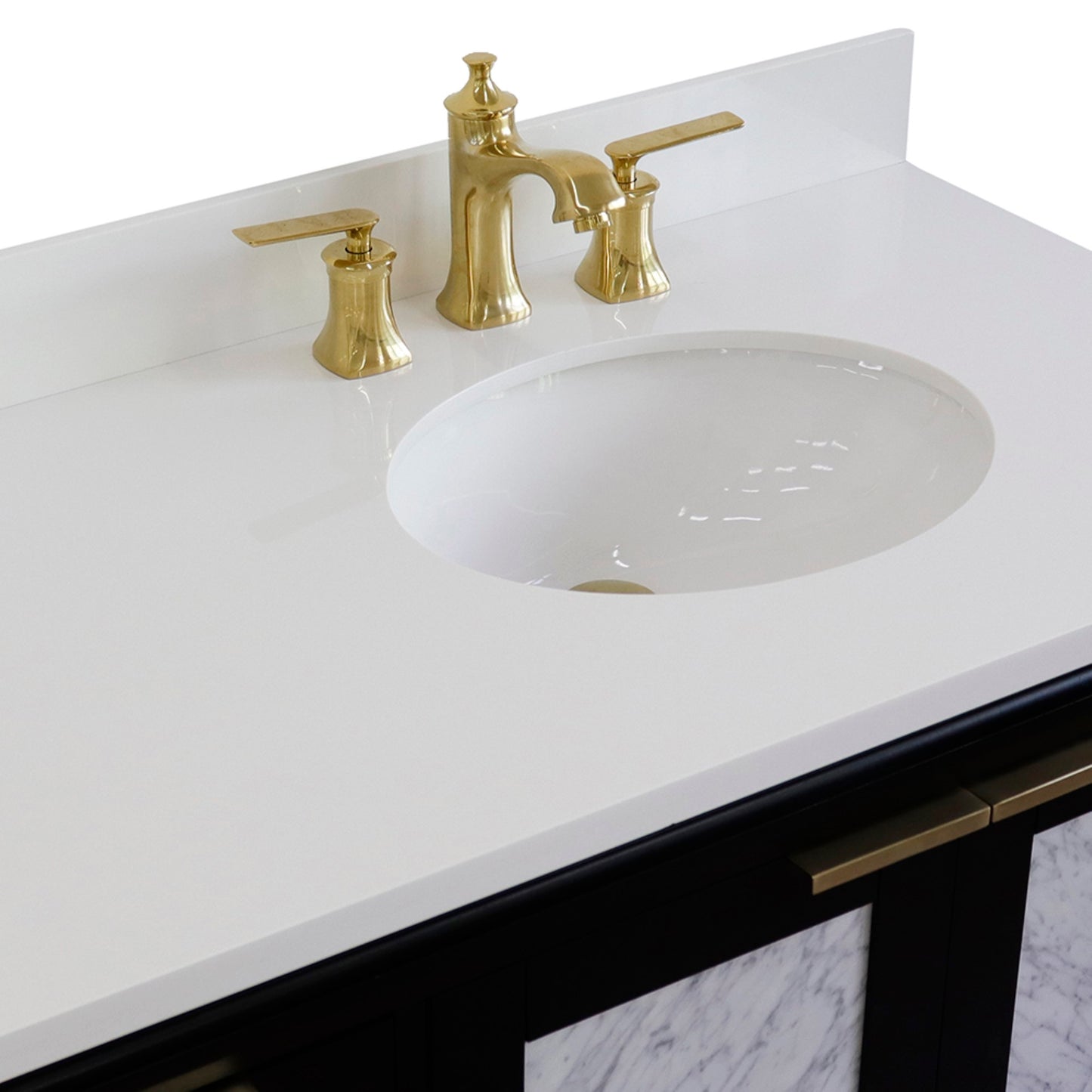 43" Single vanity in Black finish with White engineered stone and oval sink Right door/Right sink