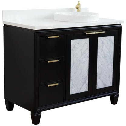 43" Single vanity in Black finish with White engineered stone and round sink Right door/Right sink