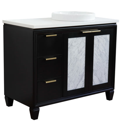 43" Single vanity in Black finish with White engineered stone and round sink Right door/Right sink