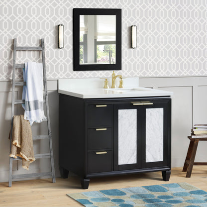 43" Single vanity in Black finish with White engineered stone and rectangle sink Right door/Right sink