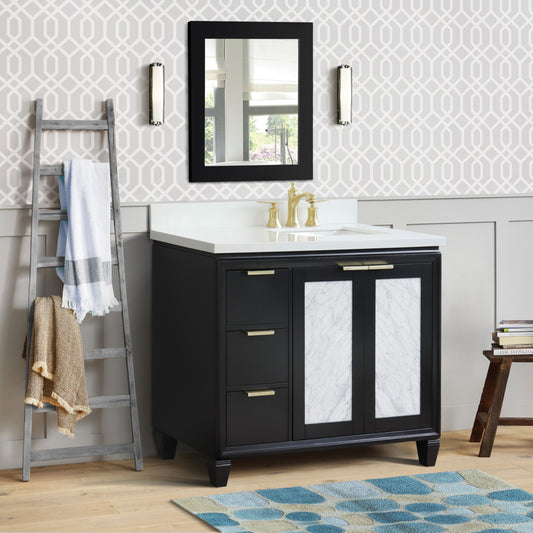 43" Single vanity in Black finish with White engineered stone and rectangle sink Right door/Right sink