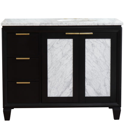 43" Single vanity in Black finish with White Carrara and oval sink Right door/Right sink
