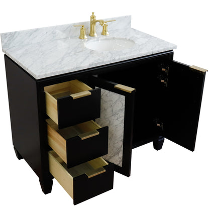 43" Single vanity in Black finish with White Carrara and oval sink Right door/Right sink
