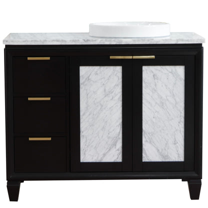 43" Single vanity in Black finish with White Carrara and round sink Right door/Right sink