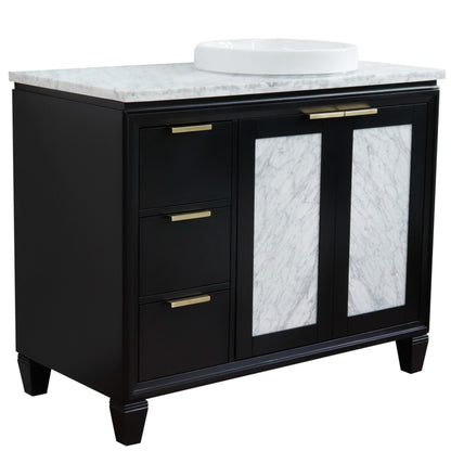 43" Single vanity in Black finish with White Carrara and round sink Right door/Right sink