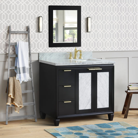 43" Single vanity in Black finish with White Carrara and rectangle sink Right door/Right sink