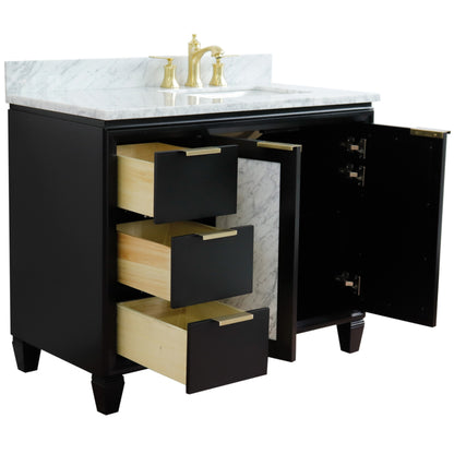 43" Single vanity in Black finish with White Carrara and rectangle sink Right door/Right sink
