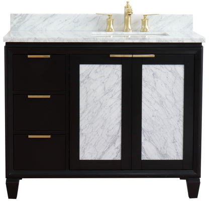 43" Single vanity in Black finish with White Carrara and rectangle sink Right door/Right sink
