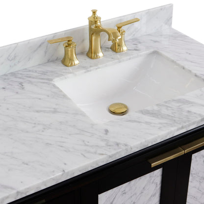 43" Single vanity in Black finish with White Carrara and rectangle sink Right door/Right sink