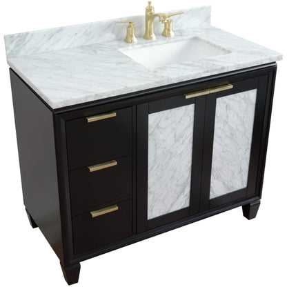 43" Single vanity in Black finish with White Carrara and rectangle sink Right door/Right sink