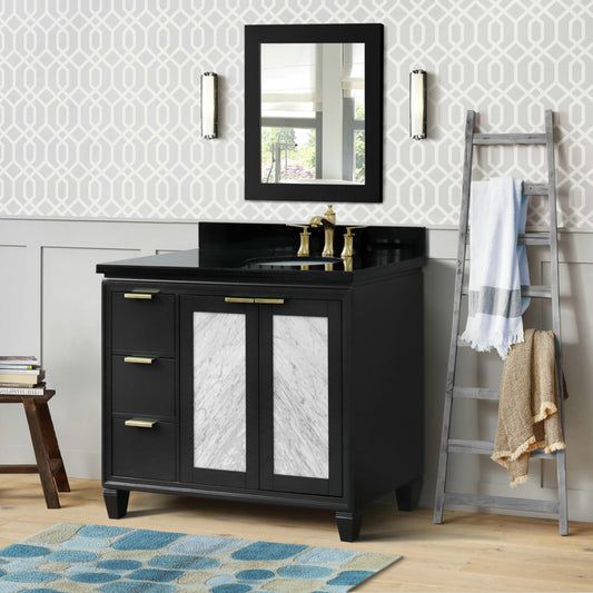 43" Single vanity in Dark Gray finish with Black galaxy and oval sink Right door/Right sink