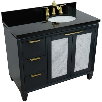 43" Single vanity in Dark Gray finish with Black galaxy and oval sink Right door/Right sink