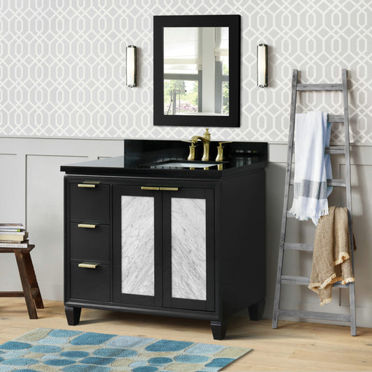 43" Single vanity in Dark Gray finish with Black galaxy and rectangle sink Right door/Right sink