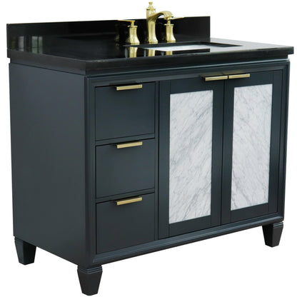 43" Single vanity in Dark Gray finish with Black galaxy and rectangle sink Right door/Right sink