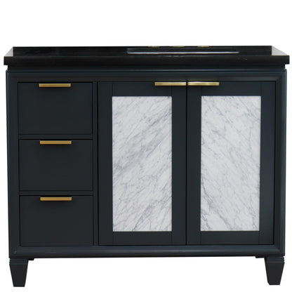 43" Single vanity in Dark Gray finish with Black galaxy and rectangle sink Right door/Right sink