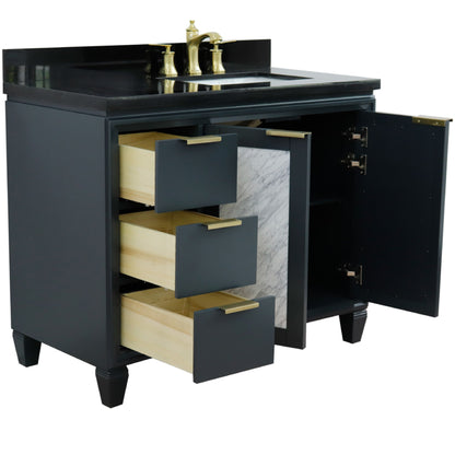 43" Single vanity in Dark Gray finish with Black galaxy and rectangle sink Right door/Right sink