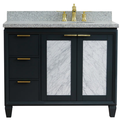 43" Single vanity in Dark Gray finish with Gray granite and oval sink Right door/Right sink