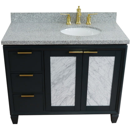 43" Single vanity in Dark Gray finish with Gray granite and oval sink Right door/Right sink