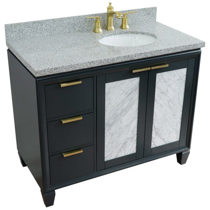 43" Single vanity in Dark Gray finish with Gray granite and oval sink Right door/Right sink