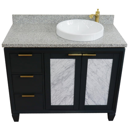 43" Single vanity in Dark Gray finish with Gray granite and round sink Right door/Right sink
