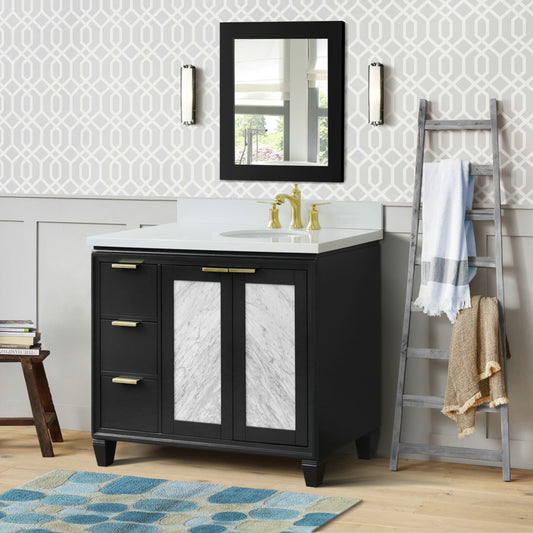43" Single vanity in Dark Gray finish with White engineered stone and oval sink Right door/Right sink
