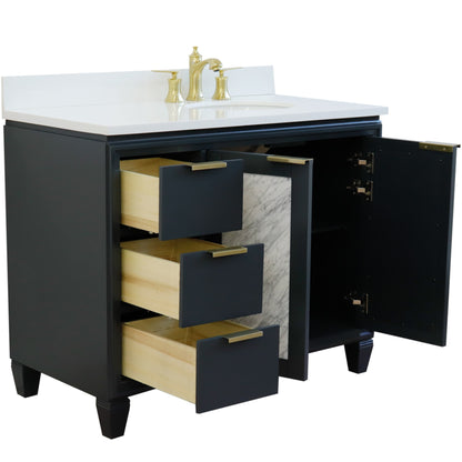 43" Single vanity in Dark Gray finish with White engineered stone and oval sink Right door/Right sink