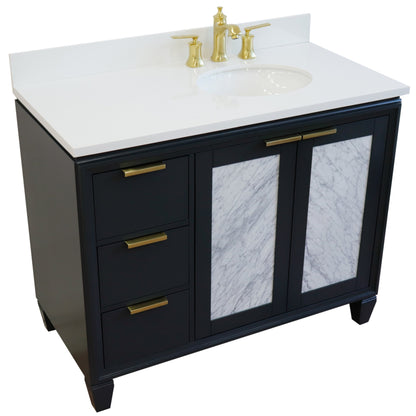 43" Single vanity in Dark Gray finish with White engineered stone and oval sink Right door/Right sink