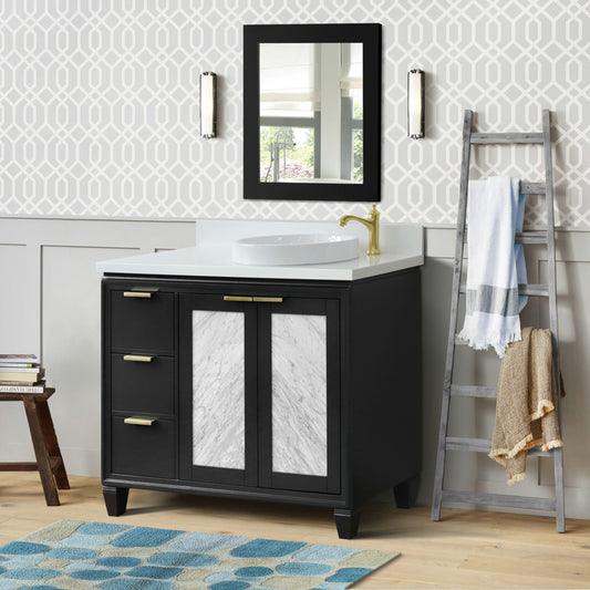 43" Single vanity in Dark Gray finish with White engineered stone and round sink Right door/Right sink