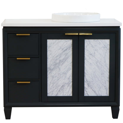 43" Single vanity in Dark Gray finish with White engineered stone and round sink Right door/Right sink