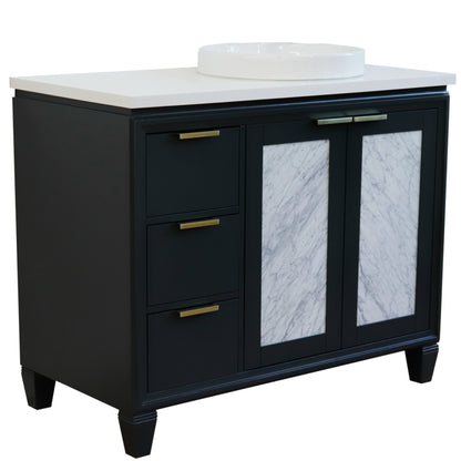 43" Single vanity in Dark Gray finish with White engineered stone and round sink Right door/Right sink