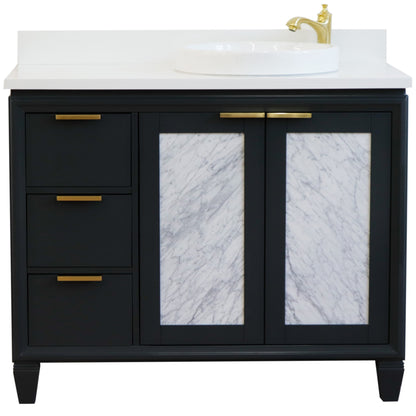 43" Single vanity in Dark Gray finish with White engineered stone and round sink Right door/Right sink