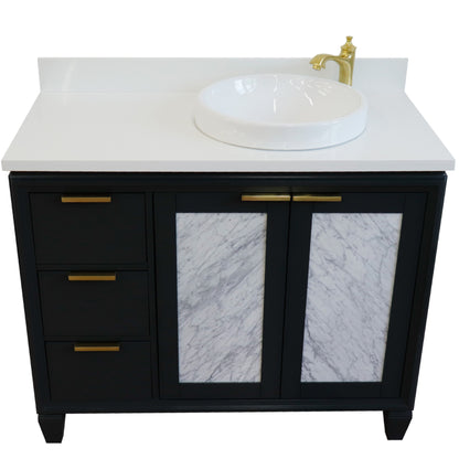 43" Single vanity in Dark Gray finish with White engineered stone and round sink Right door/Right sink