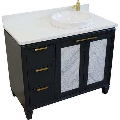 43" Single vanity in Dark Gray finish with White engineered stone and round sink Right door/Right sink