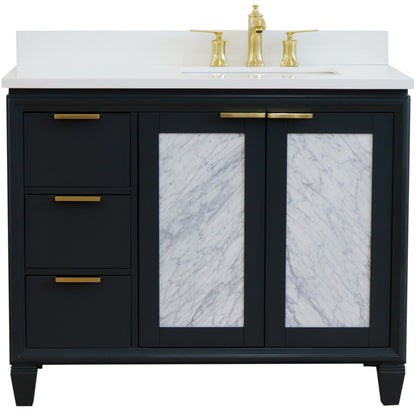 43" Single vanity in Dark Gray finish with White engineered stone and rectangle sink Right door/Right sink
