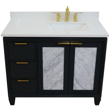 43" Single vanity in Dark Gray finish with White engineered stone and rectangle sink Right door/Right sink