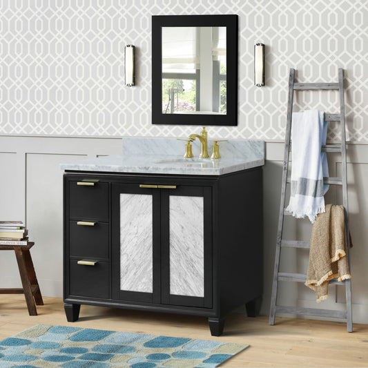 43" Single vanity in Dark Gray finish with White Carrara and oval sink Right door/Right sink