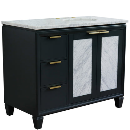 43" Single vanity in Dark Gray finish with White Carrara and oval sink Right door/Right sink