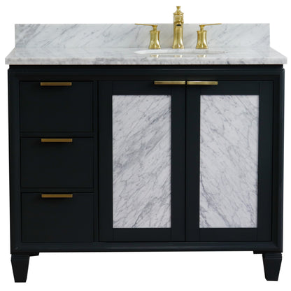 43" Single vanity in Dark Gray finish with White Carrara and oval sink Right door/Right sink