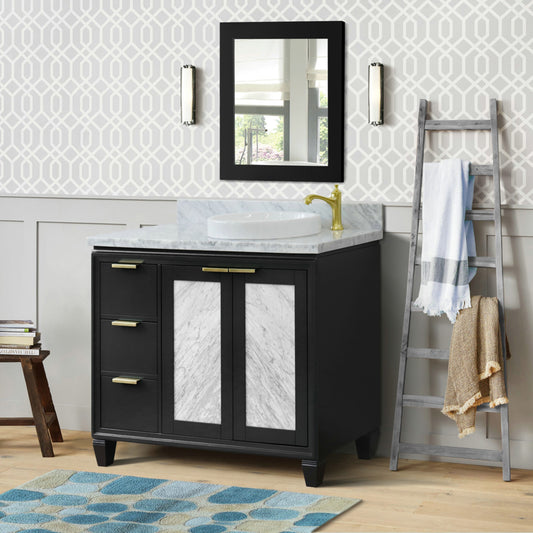 43" Single vanity in Dark Gray finish with White Carrara and round sink Right door/Right sink
